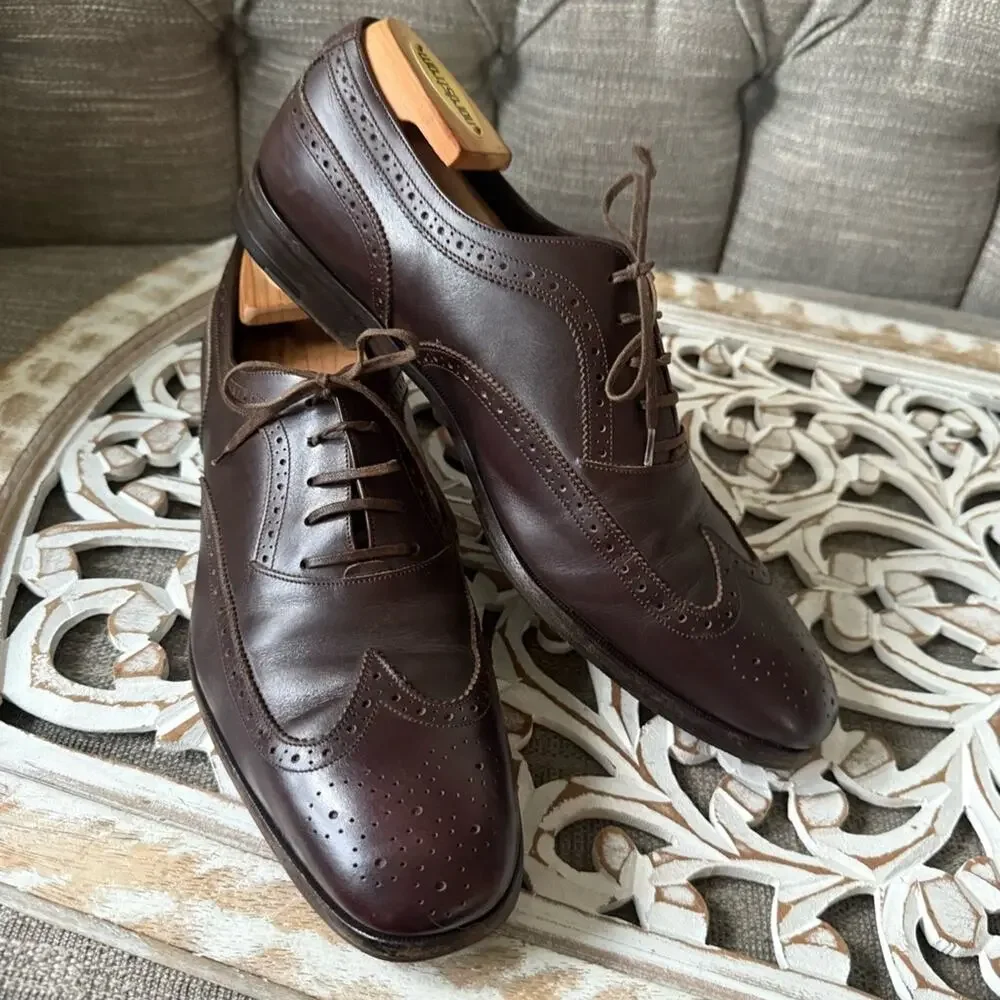 Salvatore Ferragamo Brown Leather Wingtip Oxford Shoes Men’s 10 D